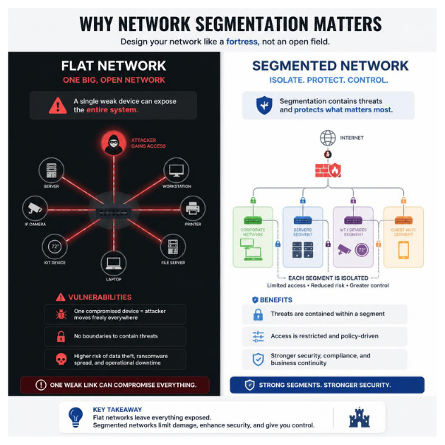 Flat network versus segmented network in an aged care facility
